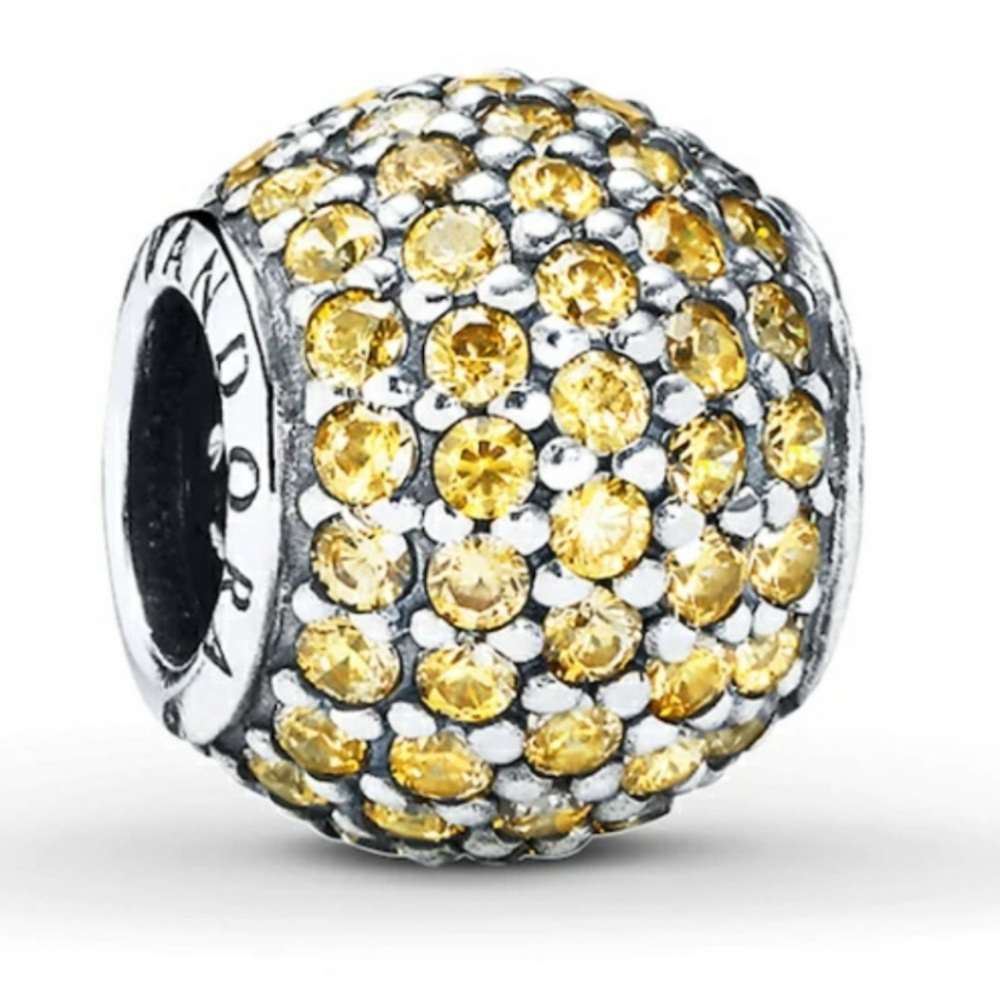 Retired Pandora Golden Pavé Charm Yellow CZ Sterling Bead Charm